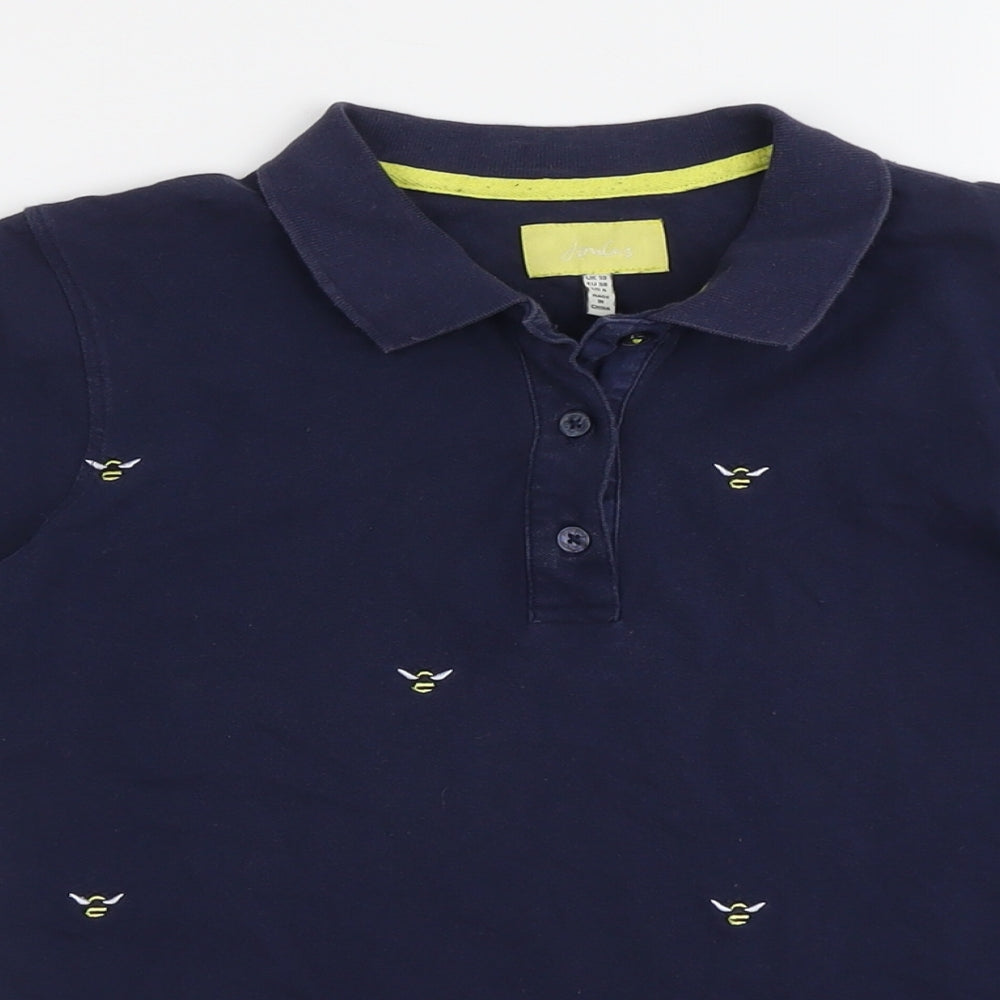 Joules Womens Blue Geometric Cotton Basic Polo Size 10 Collared - Bee Print