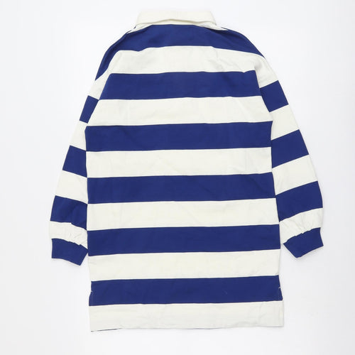 Marks and Spencer Girls Blue Striped Cotton Pullover Sweatshirt Size 9-10 Years Button