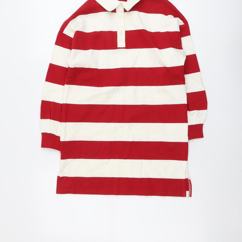 Marks and Spencer Girls Red Striped Cotton Pullover Sweatshirt Size 8-9 Years Button