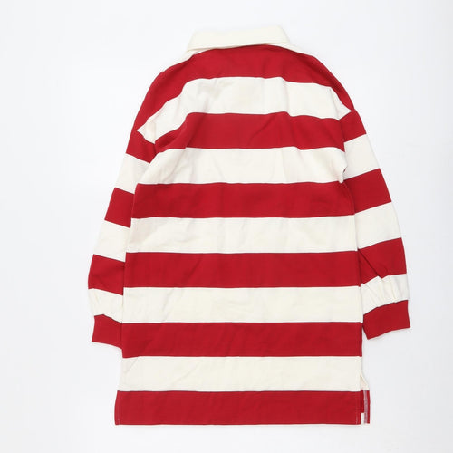 Marks and Spencer Girls Red Striped Cotton Pullover Sweatshirt Size 8-9 Years Button