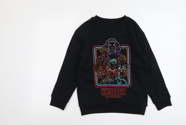Marks and Spencer Boys Black Cotton Pullover Sweatshirt Size 9-10 Years Pullover - Stranger Things