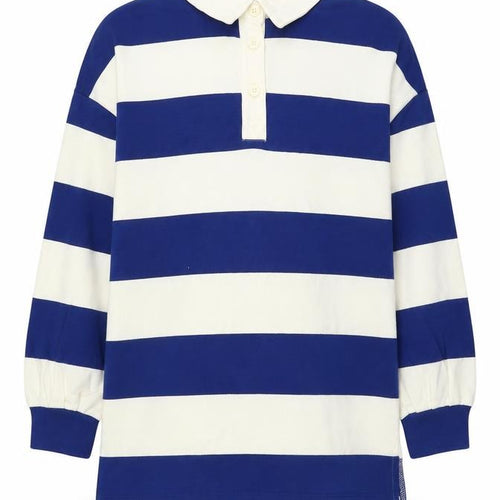 Marks and Spencer Girls Blue Striped Cotton Pullover Sweatshirt Size 8-9 Years Button