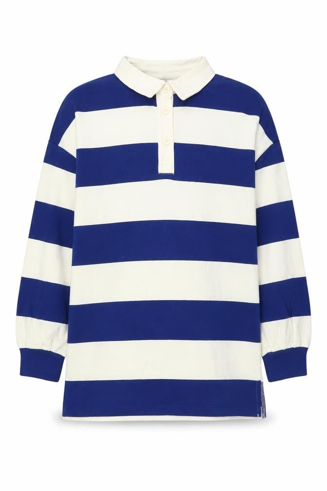 Marks and Spencer Girls Blue Striped Cotton Pullover Sweatshirt Size 8-9 Years Button