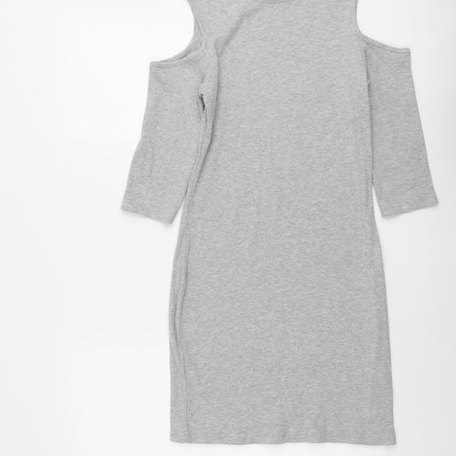 H&M Womens Grey Cotton A-Line Size 14 Round Neck Pullover - Cold Shoulder