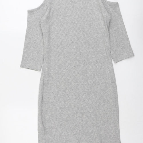 H&M Womens Grey Cotton A-Line Size 14 Round Neck Pullover - Cold Shoulder
