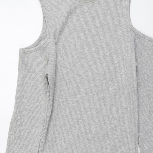 H&M Womens Grey Cotton A-Line Size 14 Round Neck Pullover - Cold Shoulder