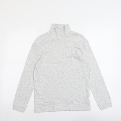 Marks and Spencer Girls Grey Cotton Basic T-Shirt Size 11-12 Years High Neck Pullover