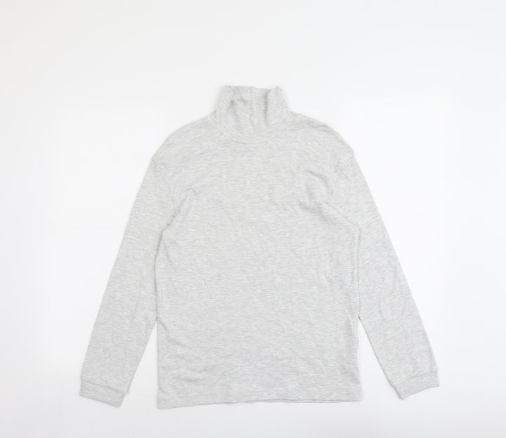 Marks and Spencer Girls Grey Cotton Basic T-Shirt Size 11-12 Years High Neck Pullover