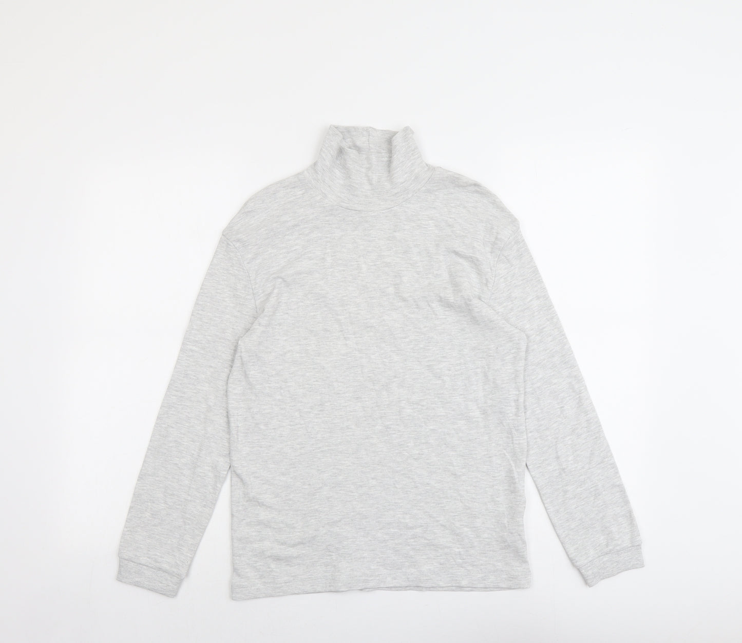 Marks and Spencer Girls Grey Cotton Basic T-Shirt Size 11-12 Years High Neck Pullover