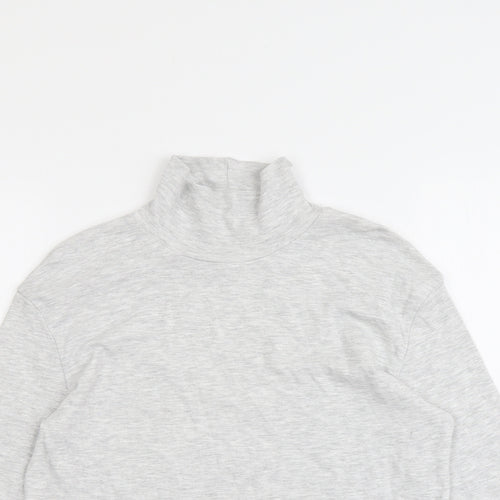 Marks and Spencer Girls Grey Cotton Basic T-Shirt Size 11-12 Years High Neck Pullover