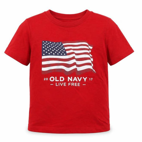 Old Navy Boys Red Cotton Basic T-Shirt Size 4 Years Round Neck Pullover - American Flag Live Free