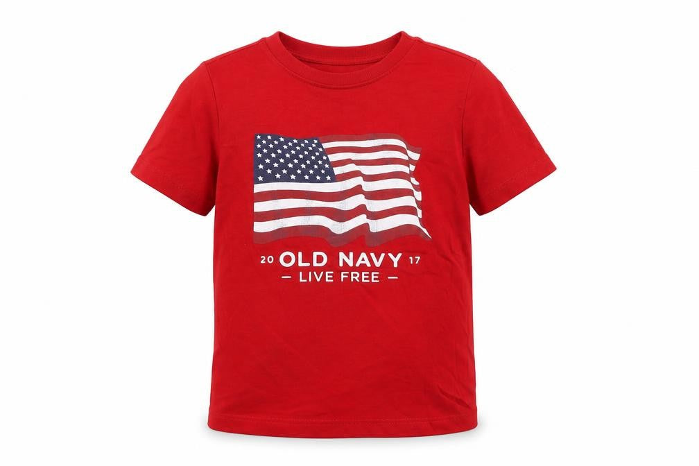Old Navy Boys Red Cotton Basic T-Shirt Size 4 Years Round Neck Pullover - American Flag Live Free