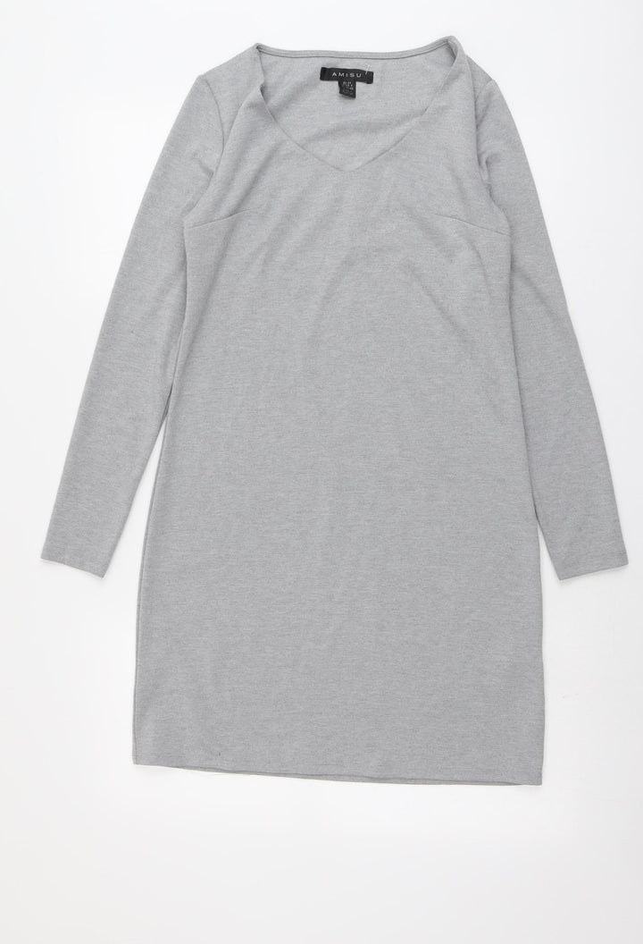 Amisu Womens Grey Polyester A-Line Size 6 V-Neck Pullover