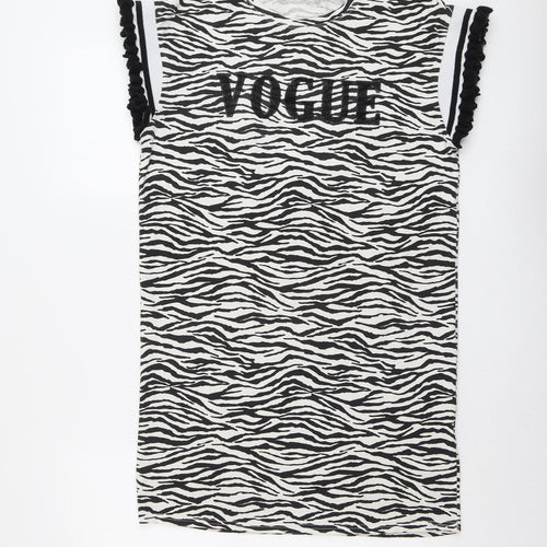 May Womens Black Animal Print Cotton A-Line Size M Round Neck Pullover - Zebra Pattern Vogue Size M-L