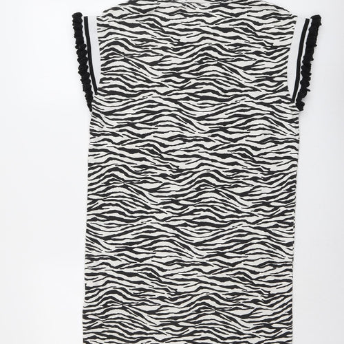 May Womens Black Animal Print Cotton A-Line Size M Round Neck Pullover - Zebra Pattern Vogue Size M-L
