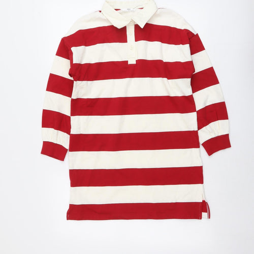 Marks and Spencer Girls Red Striped Cotton Pullover Sweatshirt Size 10-11 Years Button