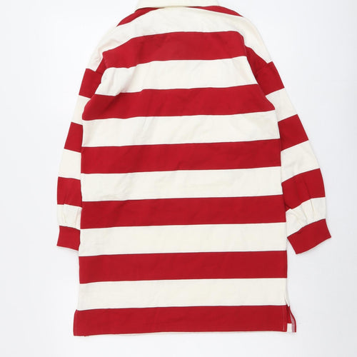 Marks and Spencer Girls Red Striped Cotton Pullover Sweatshirt Size 10-11 Years Button