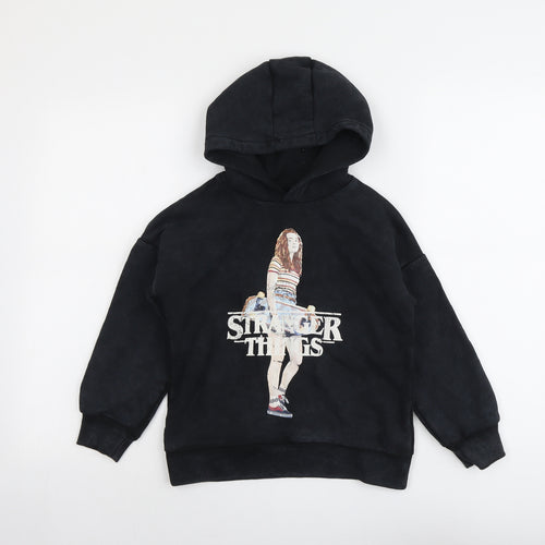 Marks and Spencer Boys Black Cotton Pullover Hoodie Size 7-8 Years Pullover - Strangers Things