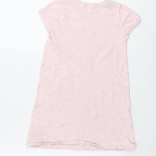 H&M Girls Pink Cotton T-Shirt Dress Size 5-6 Years Round Neck Pullover - Sequin Heart Print