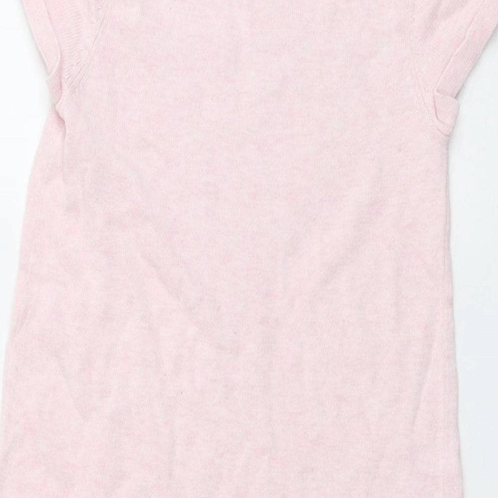 H&M Girls Pink Cotton T-Shirt Dress Size 5-6 Years Round Neck Pullover - Sequin Heart Print
