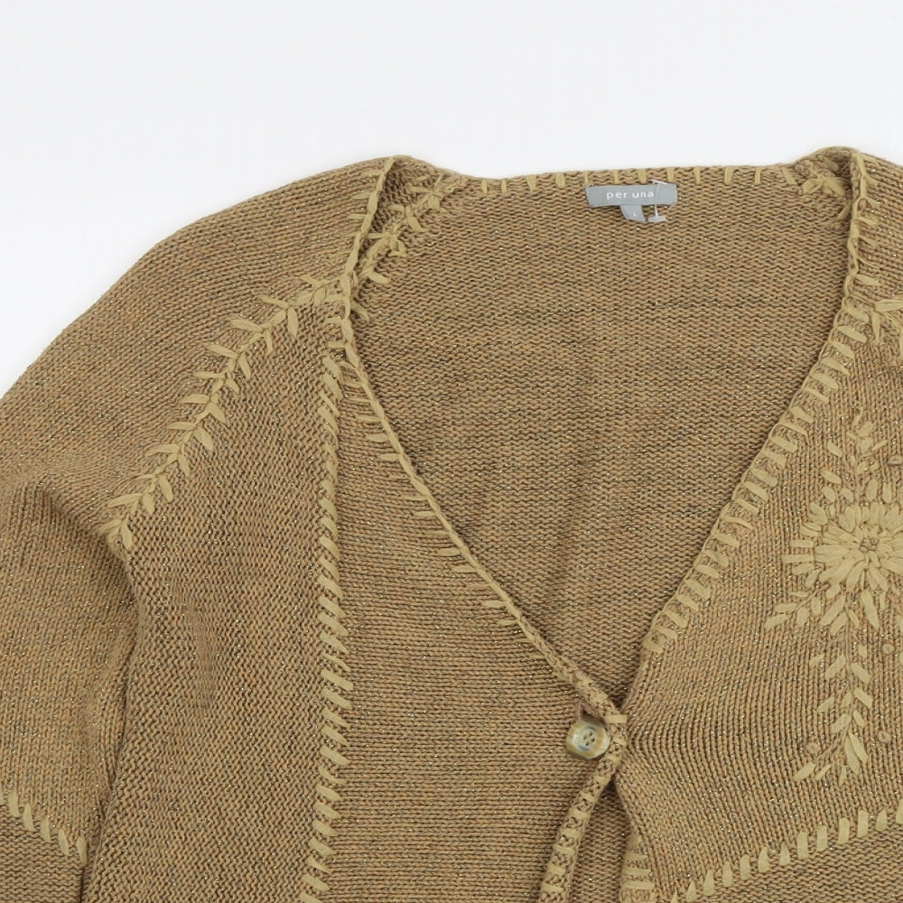 Per Una Womens Beige V-Neck Silk Cardigan Jumper Size L