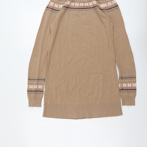 La Redoute Womens Beige Fair Isle Cotton Jumper Dress Size 8 Round Neck Pullover
