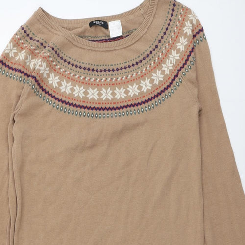 La Redoute Womens Beige Fair Isle Cotton Jumper Dress Size 8 Round Neck Pullover