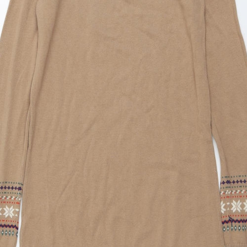 La Redoute Womens Beige Fair Isle Cotton Jumper Dress Size 8 Round Neck Pullover