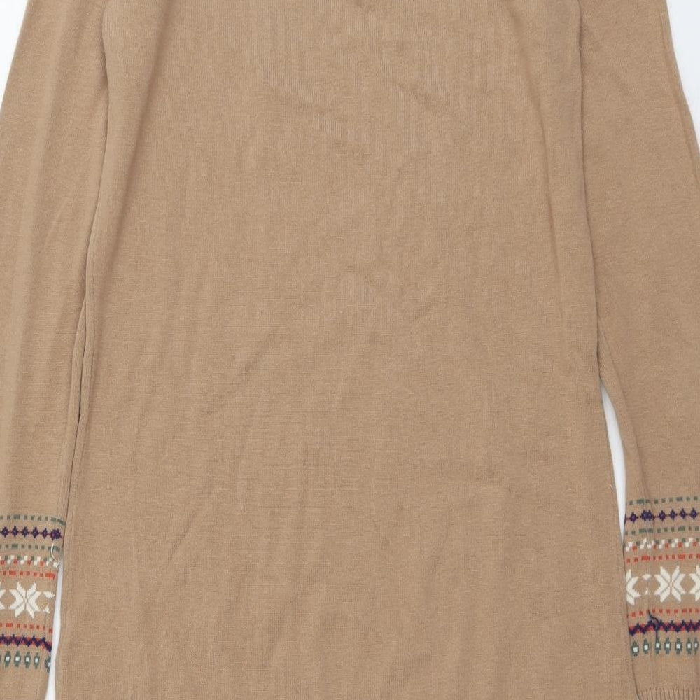 La Redoute Womens Beige Fair Isle Cotton Jumper Dress Size 8 Round Neck Pullover