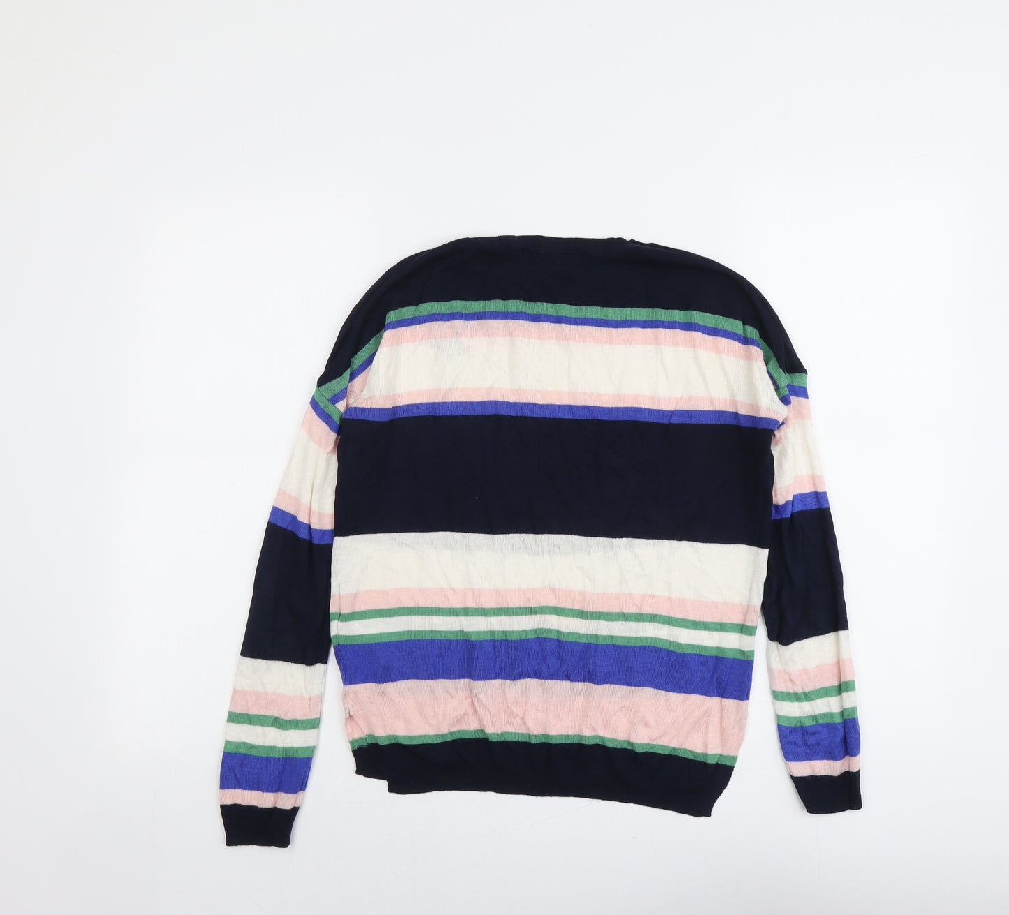 Marks and Spencer Womens Multicoloured Round Neck Striped Acrylic Pullover Jumper Size S