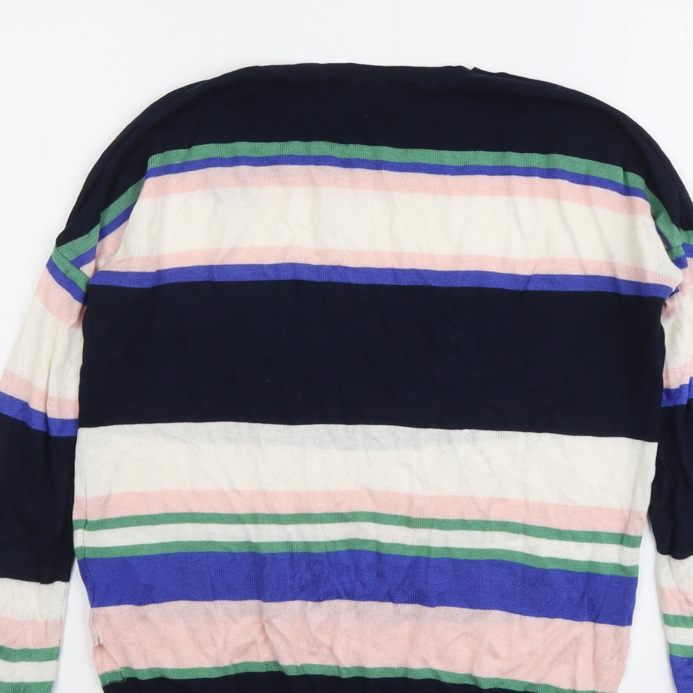 Marks and Spencer Womens Multicoloured Round Neck Striped Acrylic Pullover Jumper Size S