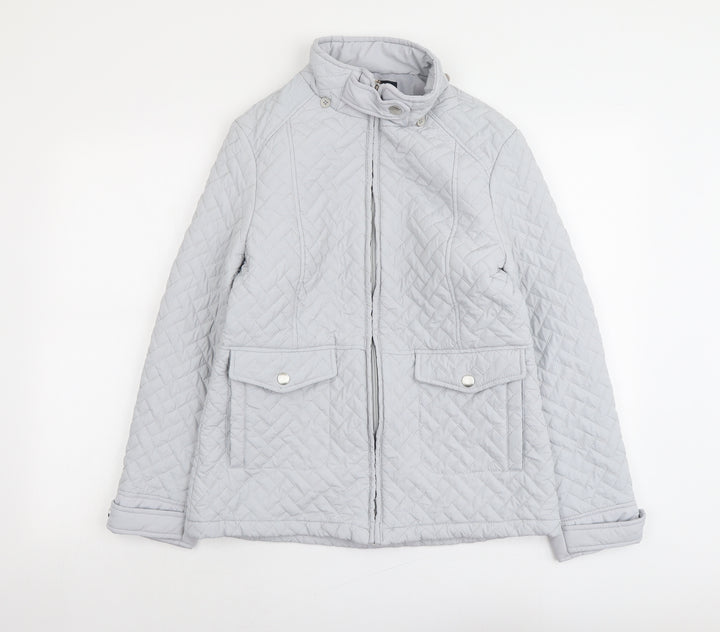 EWM Womens Grey Quilted Jacket Size 10 Zip
