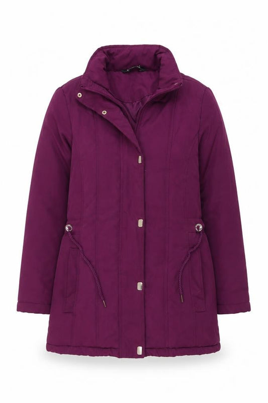Front view of Bonmarché women’s purple jacket, size UK 12, zip