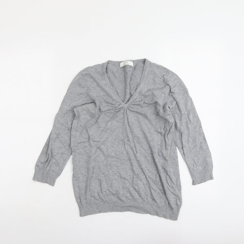 Marks and Spencer Womens Grey V-Neck Viscose Pullover Jumper Size 10