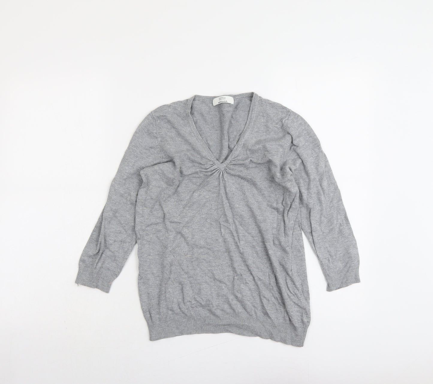 Marks and Spencer Womens Grey V-Neck Viscose Pullover Jumper Size 10
