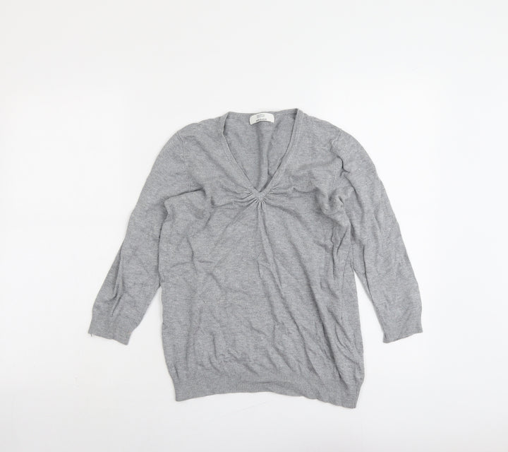 Marks and Spencer Womens Grey V-Neck Viscose Pullover Jumper Size 10