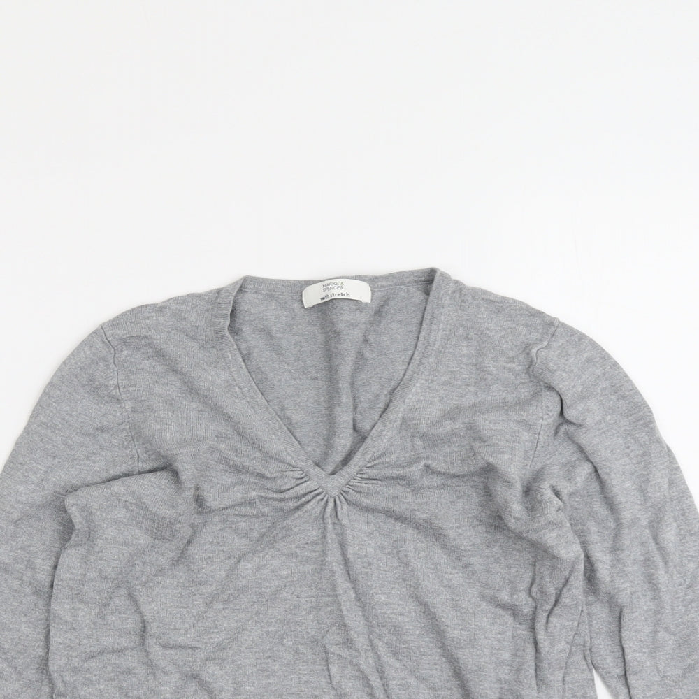 Marks and Spencer Womens Grey V-Neck Viscose Pullover Jumper Size 10