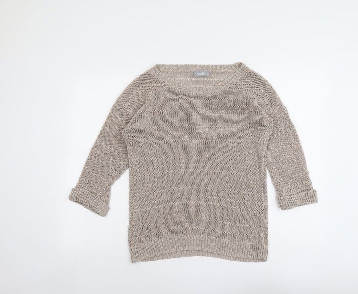 Wallis Womens Beige Boat Neck Acrylic Pullover Jumper Size M