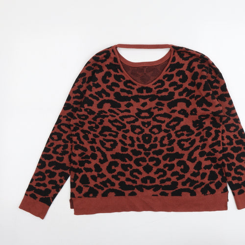 Julia Bergovish Womens Brown Round Neck Animal Print Viscose Pullover Jumper Size S - Leopard Pattern