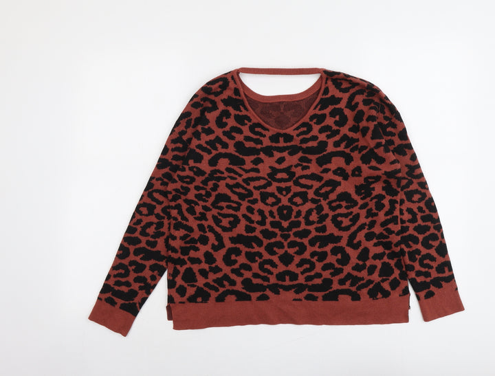 Julia Bergovish Womens Brown Round Neck Animal Print Viscose Pullover Jumper Size S - Leopard Pattern