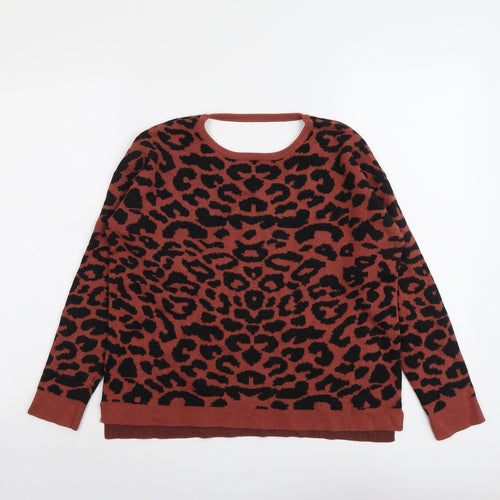 Julia Bergovish Womens Brown Round Neck Animal Print Viscose Pullover Jumper Size S - Leopard Pattern
