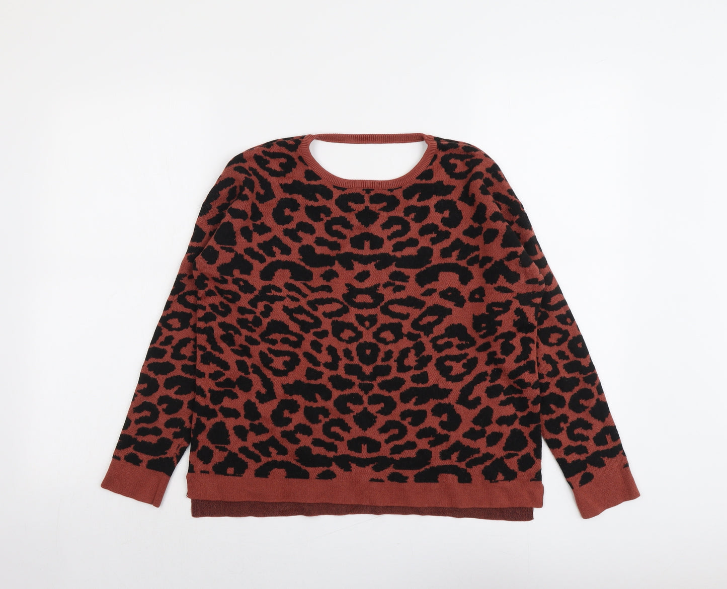 Julia Bergovish Womens Brown Round Neck Animal Print Viscose Pullover Jumper Size S - Leopard Pattern