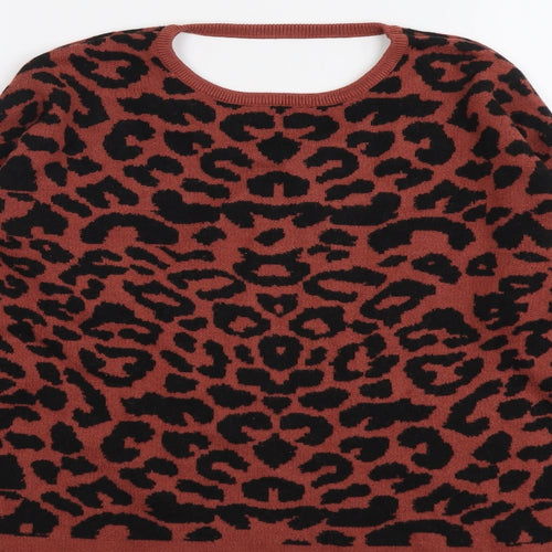 Julia Bergovish Womens Brown Round Neck Animal Print Viscose Pullover Jumper Size S - Leopard Pattern