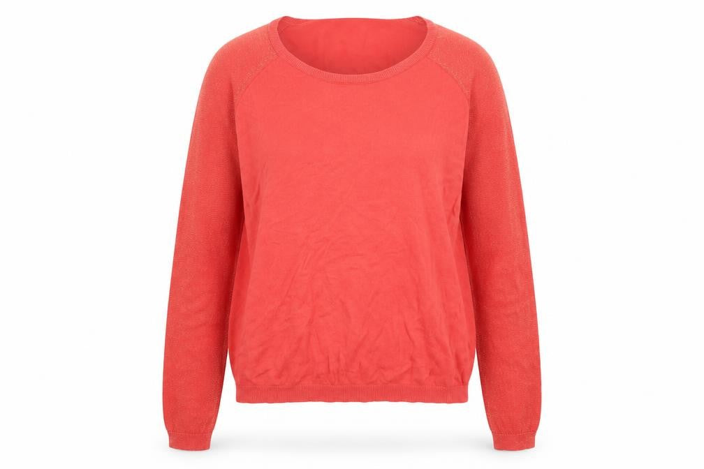 Front view of Monoprix women’s red round neck cotton jumper, size UK 4