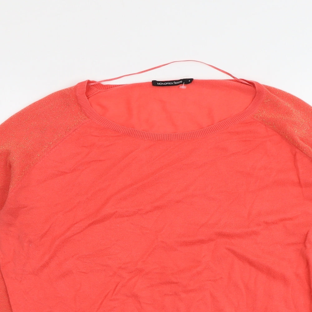 Monoprix Womens Red Round Neck Cotton Pullover Jumper Size 4