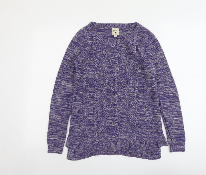 Yumi Womens Purple Round Neck Cotton Pullover Jumper Size 10