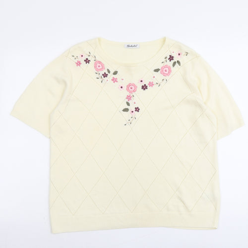 Berkertex Womens Ivory Round Neck Floral Acrylic Pullover Jumper Size 18
