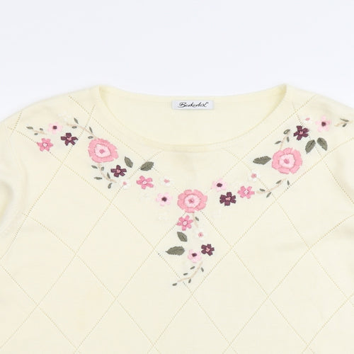 Berkertex Womens Ivory Round Neck Floral Acrylic Pullover Jumper Size 18