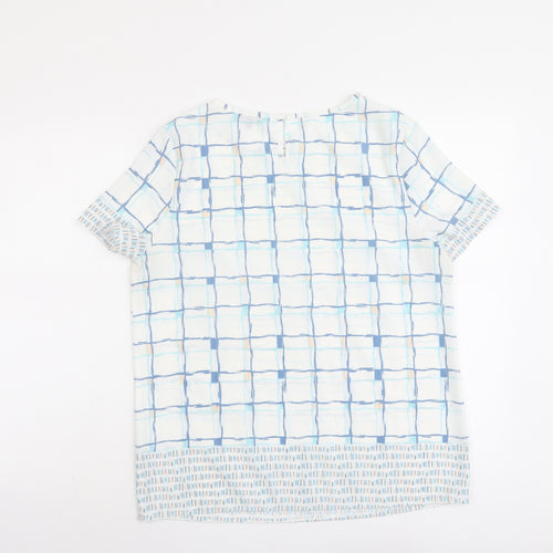 Emerco Womens Blue Geometric Polyester Basic Blouse Size 12 Round Neck