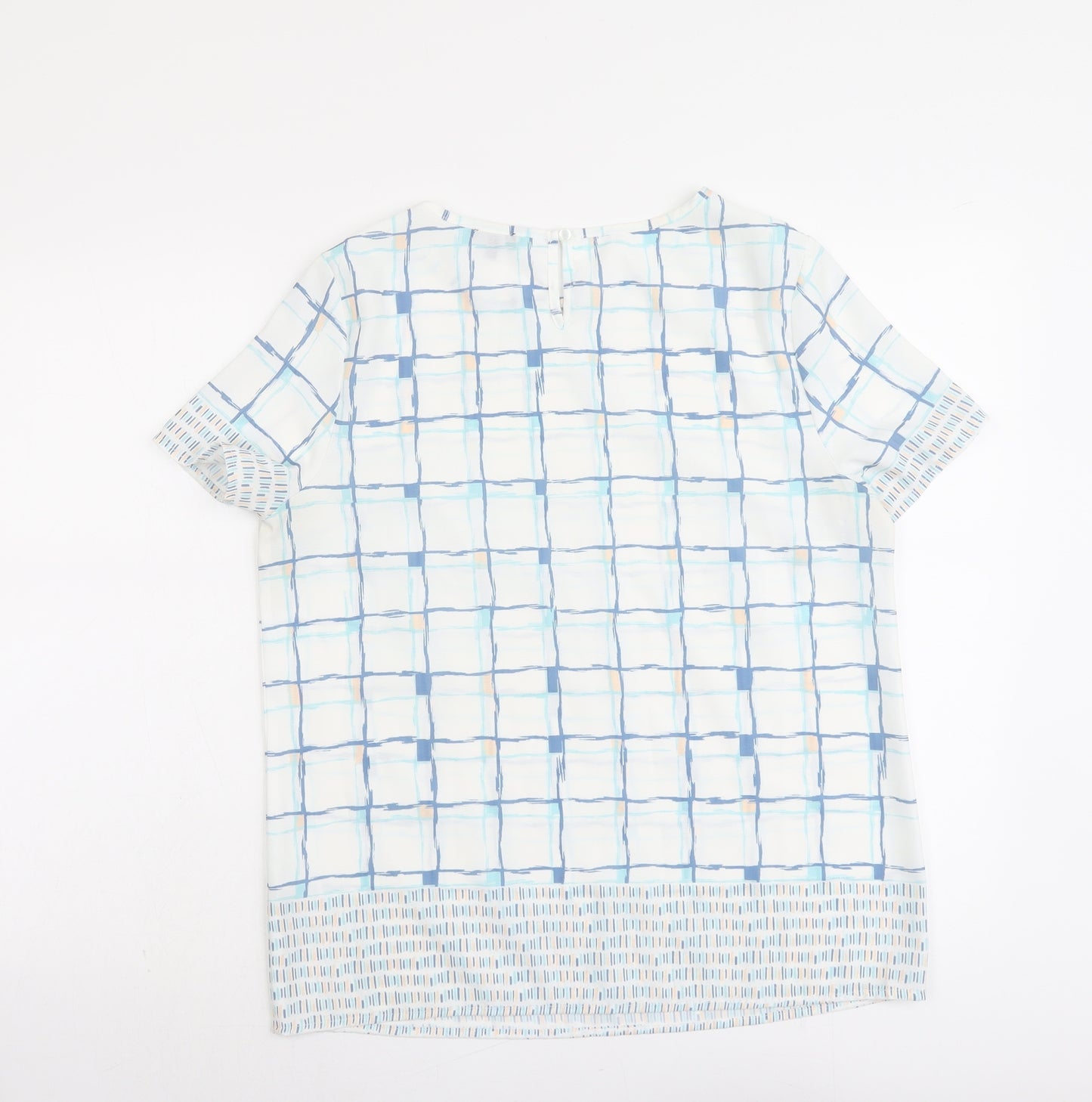 Emerco Womens Blue Geometric Polyester Basic Blouse Size 12 Round Neck